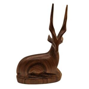 Vintage Hand Carved Ethiopian African Gazelle Wooden Figurine Mid Century